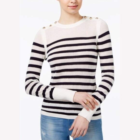 Tommy Hilfiger Tops - Tommy Hilfiger Cotton Blend Black and White Striped Sweater - SZ M